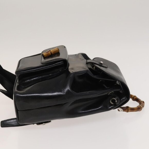 GUCCI Bamboo Backpack Enamel Black Silver 003 2034 0030 Auth 135553 - Picture 5 of 16
